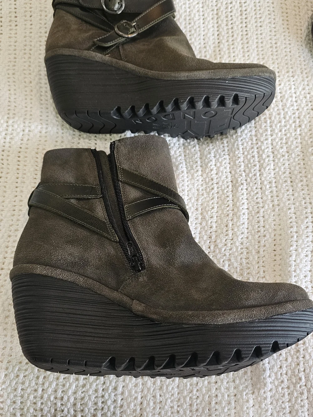 Fly London Olive Suede Wedge Ankle Boots